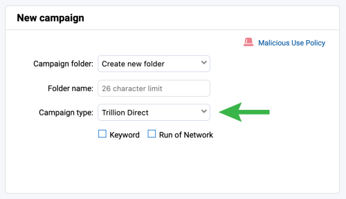 Trillion Direct Menu Example