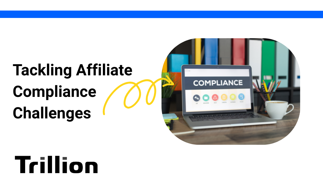 Illustration of affiliate marketing compliance showing transparency, tracking, and ethical brand partnerships.