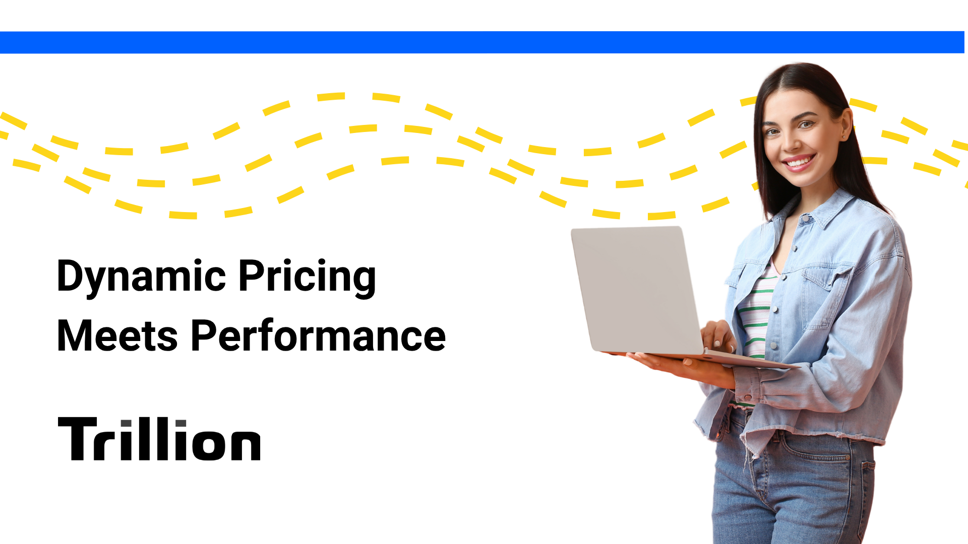 woman looking at laptop with yellow digital lines behind her