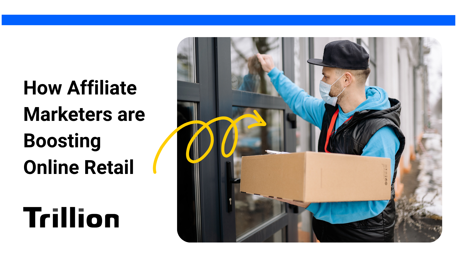 Delivery guy knocking on door with parcel in hand